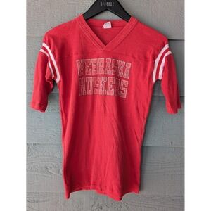 VTG Nebraska Cornhuskers Shirt Womens Medium Red Football Logo 7 USA 70s Rare